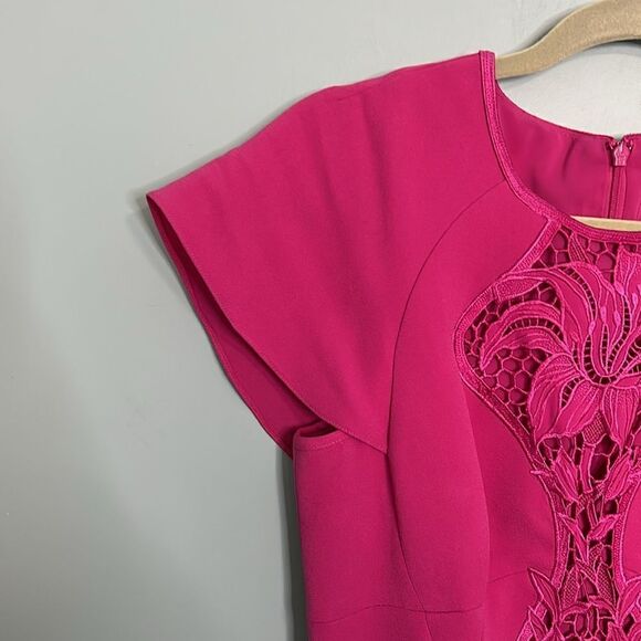 Karen Millen - Hot Pink Sheath Dress W/ Lace Embroidery NWT - Picture 4 of 9